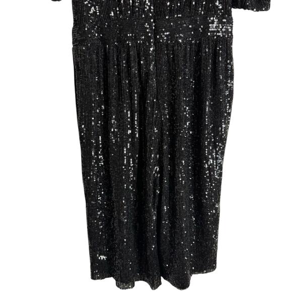 Trina Turk Black Sequined Short Sleeve V-Neck  Romper Size 6 - Picture 9 of 12